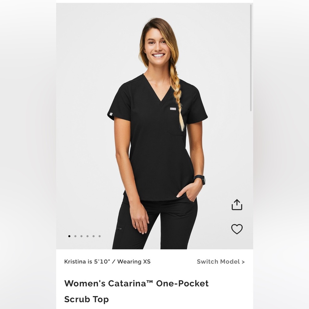Women’s Catarina One Pocket Scrub Top, Black, XS